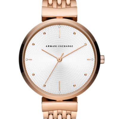 Armani Exchange Three-Hand Rose Gold-Tone Steel Watch