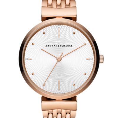 Armani Exchange Three-Hand Rose Gold-Tone Stainless Steel Watch