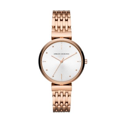 Armani Exchange Women's Three-Hand Rose Gold-Tone Steel Watch - Rose Gold