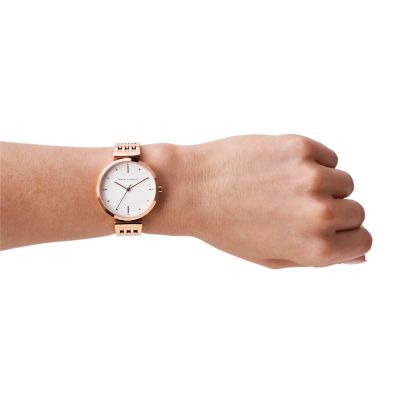 Armani Exchange Three-Hand Rose Gold-Tone Stainless Steel Watch