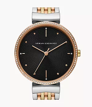 Armani Exchange Three-Hand Tri-Tone Stainless Steel Watch