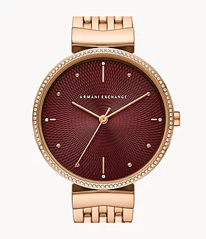 Armani Exchange Three-Hand Rose Gold-Tone Stainless Steel Watch