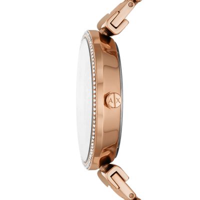 Armani Exchange Three-Hand Rose Gold-Tone Stainless Steel Watch