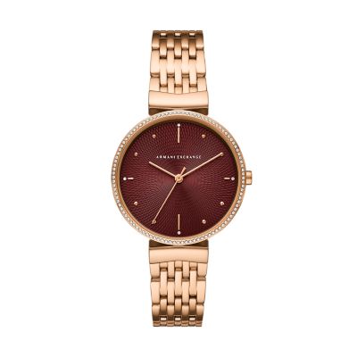 Armani Exchange Three-Hand Rose Gold-Tone Stainless Steel Watch