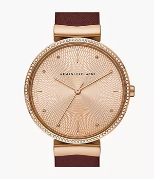 Armani Exchange Three-Hand Red Leather Watch