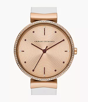 Armani Exchange Three-Hand White Leather Watch