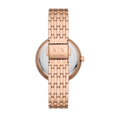 Armani Exchange Three-Hand Rose Gold-Tone Stainless Steel Watch