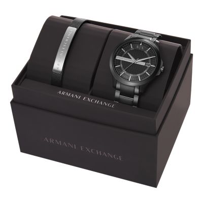 Armani Exchange Three-Hand Date Black Stainless Steel Watch and