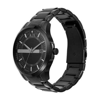 Armani Exchange Three-Hand Date Black Stainless Steel Watch and