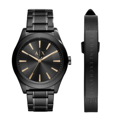Armani Exchange Geschenkset Uhr 3-Zeiger-Werk Edelstahl schwarz Armband -  AX7102 - Watch Station