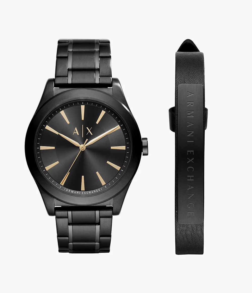 Armani Exchange Geschenkset Uhr 3-Zeiger-Werk Edelstahl schwarz Armband -  AX7102 - Watch Station