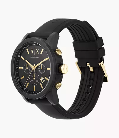 Armani Exchange Geschenkset Uhr Chronograph Silikon schwarz Kofferanhänger  - AX7105 - Watch Station