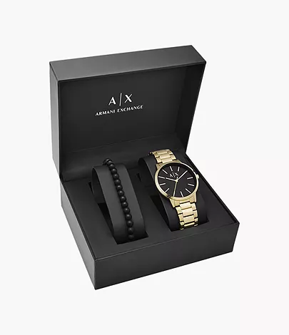 AX7119 Exchange Gold-Tone Three-Hand Steel Stainless and Bracelet Watch - Set Watch Armani Gift Station -