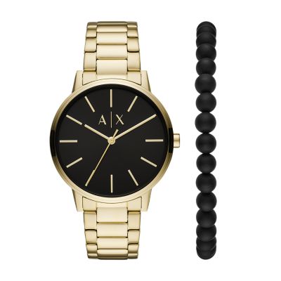 and Gift Three-Hand AX7119 Watch Set Armani Bracelet Station Gold-Tone Stainless - - Watch Exchange Steel
