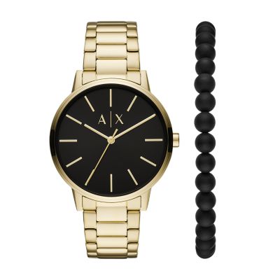 Armani Exchange Three-Hand Gold-Tone Steel Watch and Bracelet Gift Set