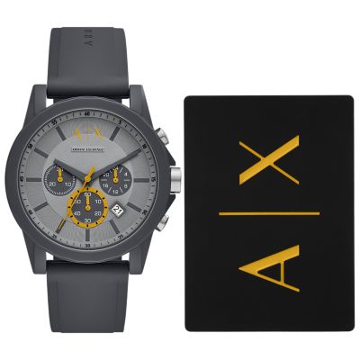 Armani Exchange Grey Silicone Watch and Cardholder Gift Set