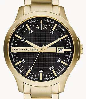 Armani Exchange Geschenkset Uhr 3-Zeiger-Werk Edelstahl goldfarben Armband