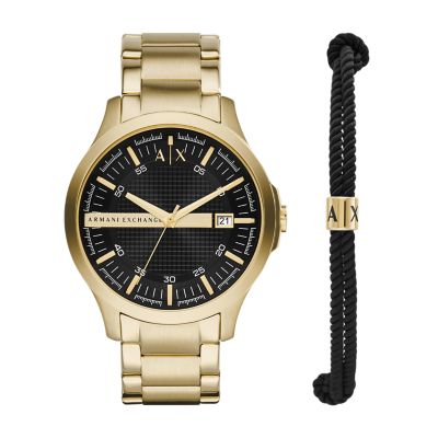 Armani Exchange Three Hand Gold Tone Stainless Steel Watch and