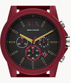 Coffret cadeau avec montre chronographe en silicone rouge et étiquette à bagages Armani Exchange