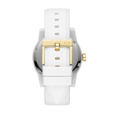 Armani Exchange Three-Hand White Silicone Watch and Luggage