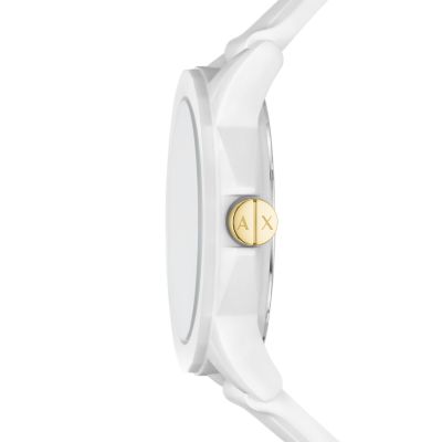 Armani Exchange Three-Hand White Silicone Watch and Luggage