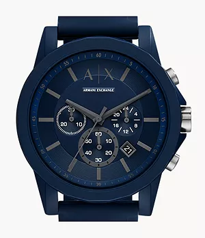 Coffret cadeau Armani Exchange avec un bracelet et une montre chronographe en silicone, bleus