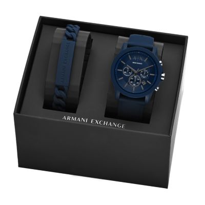 Armani Exchange Geschenkset AX7128 blau Uhr - Armband Chronograph Station Silikon - Watch