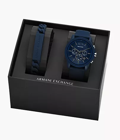 Armani Exchange Geschenkset Armband Uhr Chronograph Silikon blau - AX7128 -  Watch Station