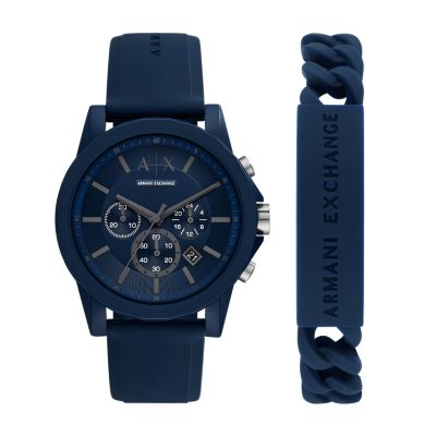 Armani Exchange Chronograph Blue Silicone Watch and Bracelet Gift Set -  AX7128 - Watch Station