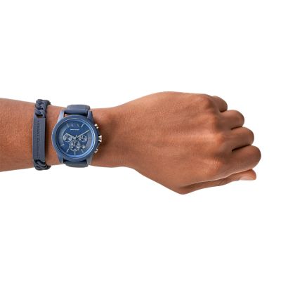Armani Exchange Chronograph Blue Silicone Watch and Bracelet Gift Set -  AX7128 - Watch Station