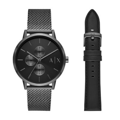 Armani Exchange Multifunction - - Gift Mesh AX7129SET Set Station Watch Gunmetal-Tone Steel Stainless Watch