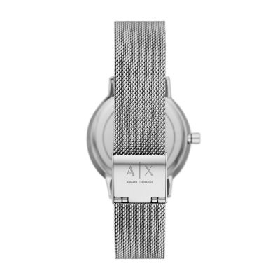 Armani Exchange Three-Hand Stainless Steel Watch and Key Ring Gift