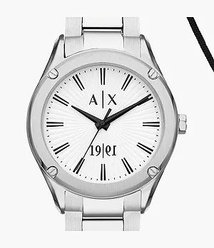 Armani Exchange Three-Hand Stainless Steel Watch and Necklace Gift Set