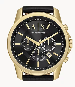 Armani Exchange Chronograph Black Leather Watch Gift Set