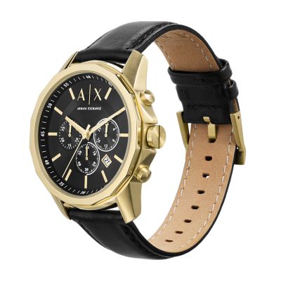Gift Armani AX7133SET Leather Set Chronograph Black Exchange Watch - Station Watch -