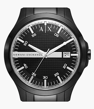 Armani Exchange Three-Hand Date Black Stainless Steel Watch and Bracelet Gift Set