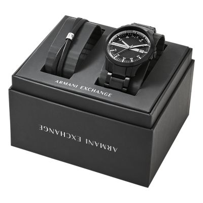 Armani Exchange Geschenkset Uhr 3-Zeiger-Werk Datum Edelstahl schwarz  Armband - AX7134SET - Watch Station | Quarzuhren