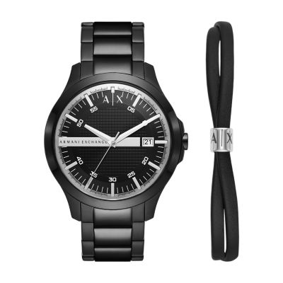 Armani Exchange Three-Hand Date Black Stainless Steel Watch and Bracelet  Gift Set - AX7134SET - Watch Station