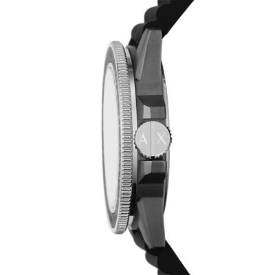Armani Exchange Three-Hand Black Silicone Watch and Topring Gift