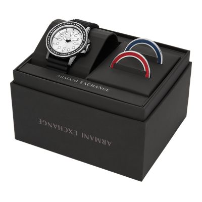 Armani Exchange Geschenkset Uhr 3-Zeiger-Werk Silikon schwarz Lünetten -  AX7136SET - Watch Station