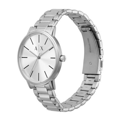 Armani Exchange Three-Hand Stainless Steel Watch and Bracelet Gift