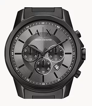 Coffret cadeau montre Armani Exchange chronographe en acier inoxydable, noir, avec bracelet