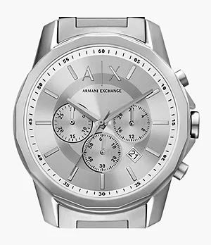 Coffret cadeau montre Armani Exchange chronographe en acier inoxydable avec boutons de manchette