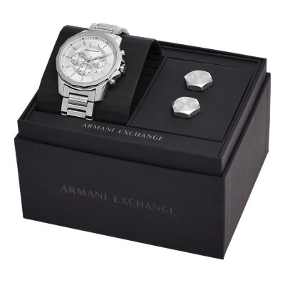 Armani Exchange Chronograph Stainless Steel Watch and Cuff Links Gift Set -  AX7141SET - Watch Station