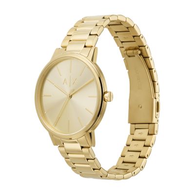 Armani Exchange Three-Hand Gold-Tone Stainless Bracelet - Steel - AX7144SET Stainless Set Station Gold-Tone and Watch Steel Watch
