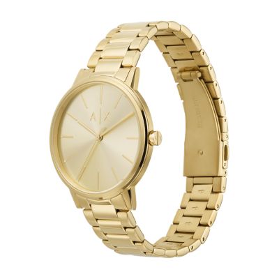 Armani Exchange Three Hand Gold Tone Stainless Steel Watch and