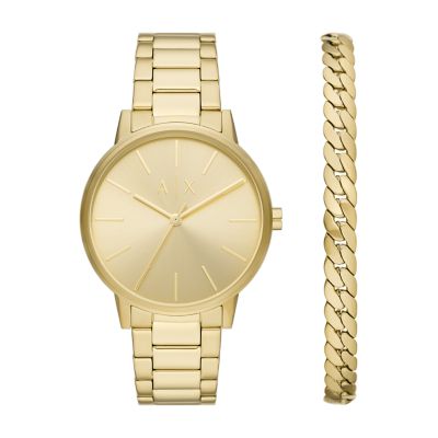 Armani Exchange Three Hand Gold Tone Stainless Steel Watch and