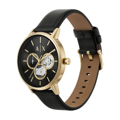 Armani Exchange Multifunction Black Leather Watch and Black Onyx Beaded  Bracelet Set - AX7146SET - Watch Station