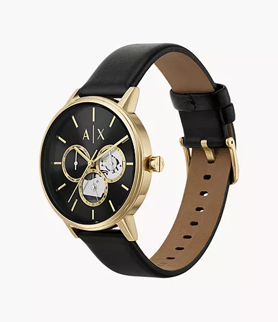 Armani Exchange Multifunction Black Leather Watch and Black Onyx Beaded  Bracelet Set - AX7146SET - Watch Station