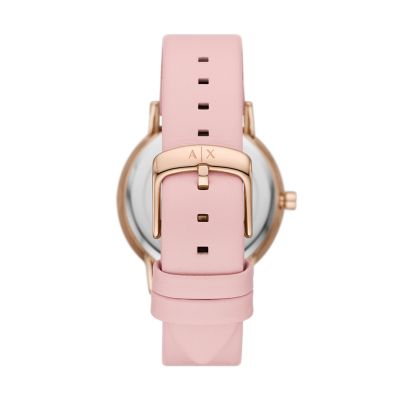 Armani Exchange Three-Hand Pink Leather Watch and Bracelet Set  